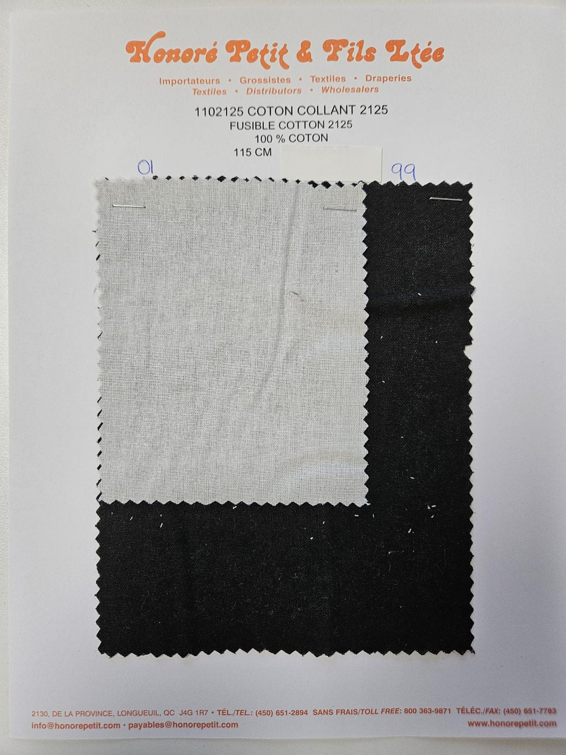 Honore Petit - Fusible Woven Cotton Interfacing, 45"