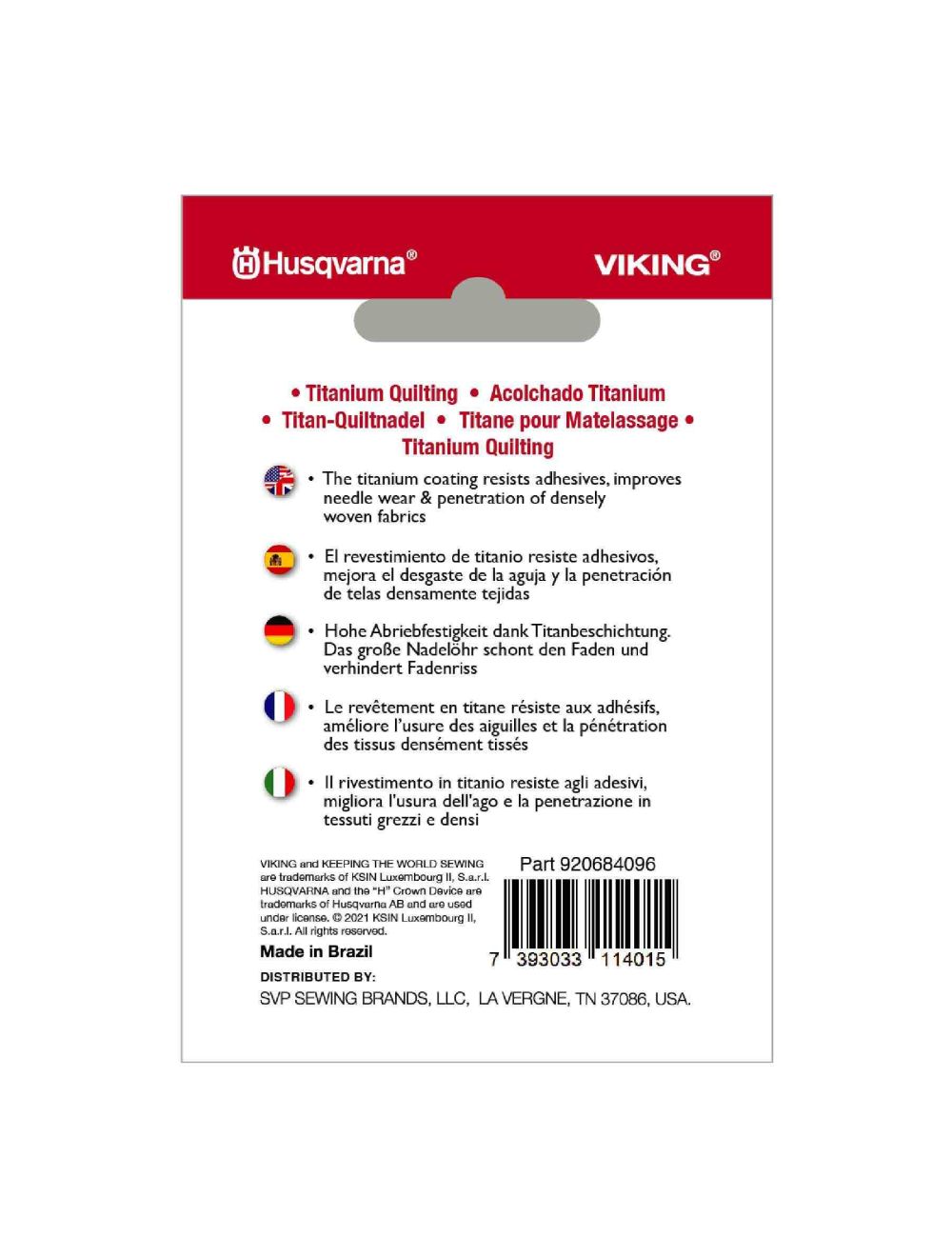 HV Titanium Quilting Needles 90/14 5pc