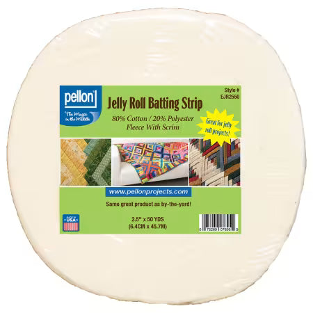Jelly Roll Batting Strip 80/20 Cotton/Polyester with Scrim 2.5in x 50 yds