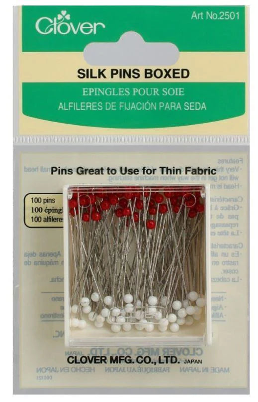 Clover Silk Pins, 100 Count, Plastic Box