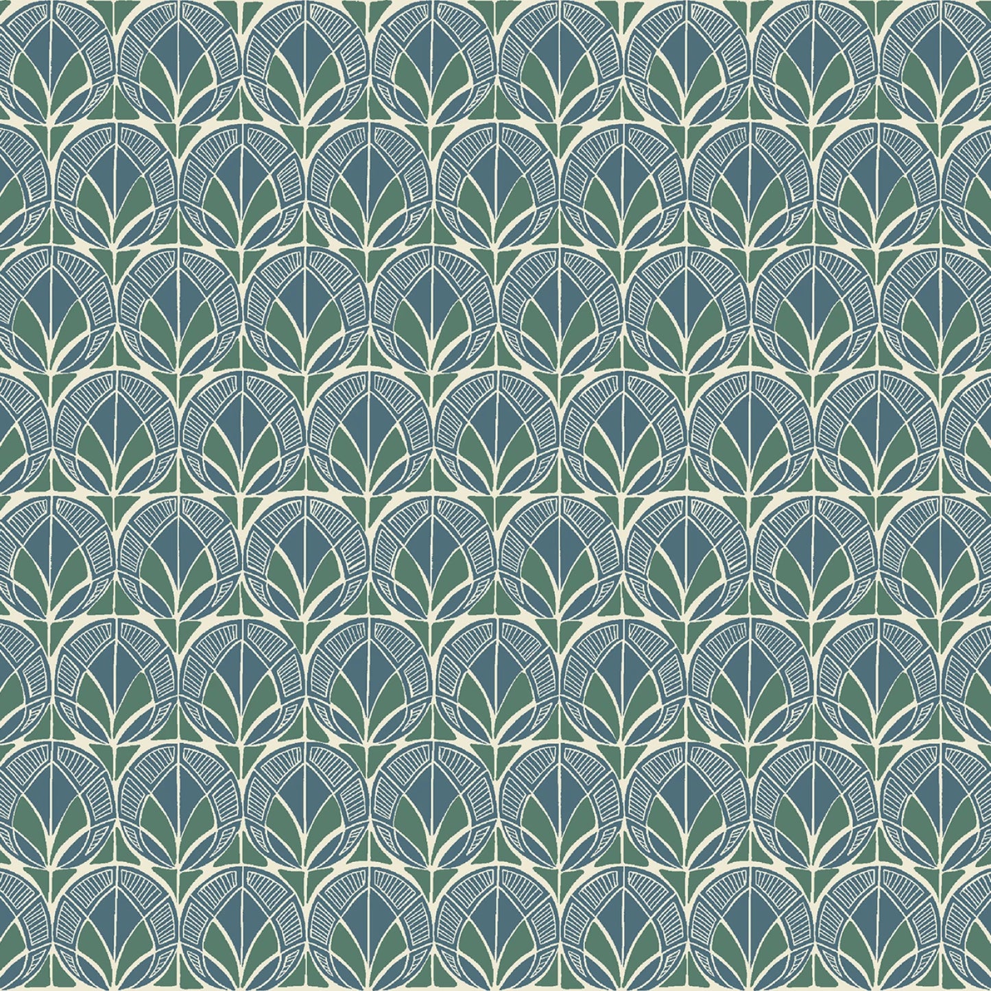 Cottage Flowers - Blue/Green Peacock