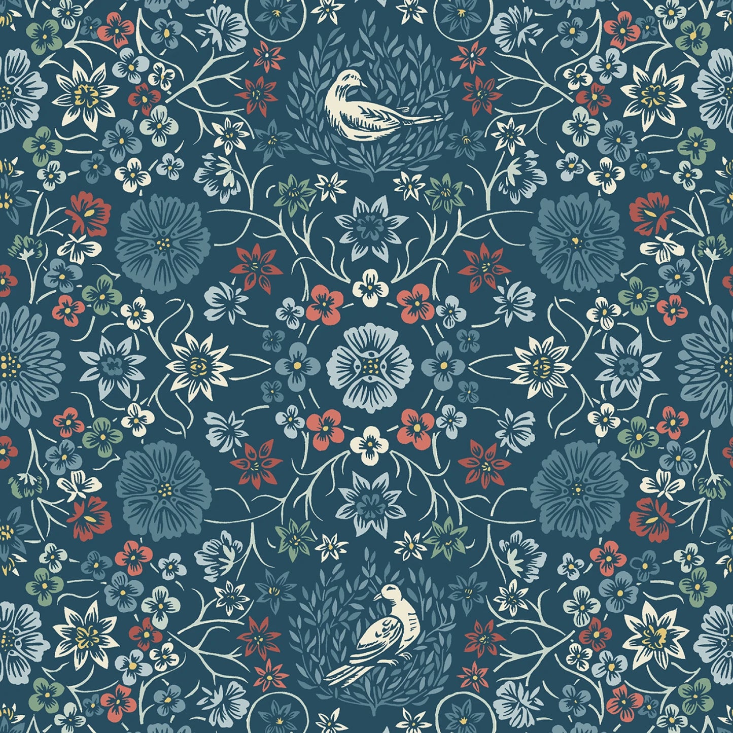 Cottage Flowers - Navy/Multi Cosmos & Clover