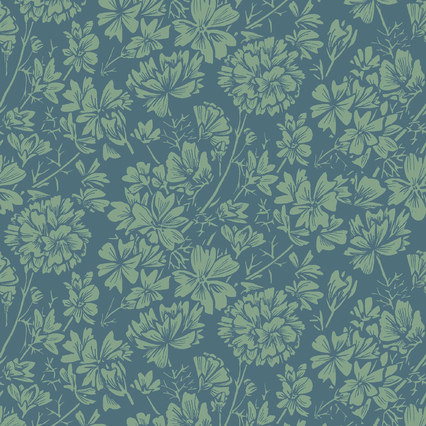 Cottage Flowers - Navy/Green Mallow