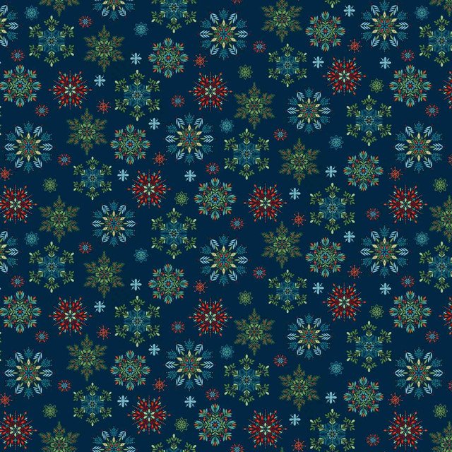 Nordic Holiday Village - Blue Multi Snowflakes
