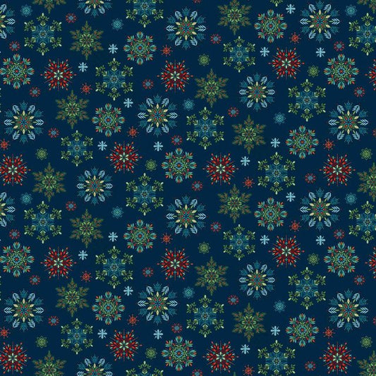 Nordic Holiday Village - Blue Multi Snowflakes