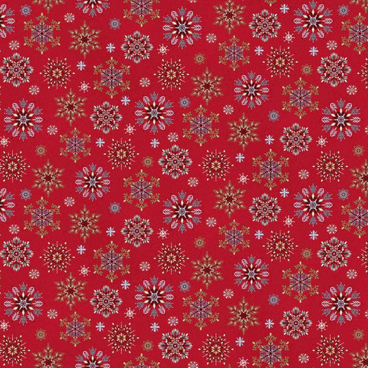 Nordic Holiday Village - Red Multi Snowflakes