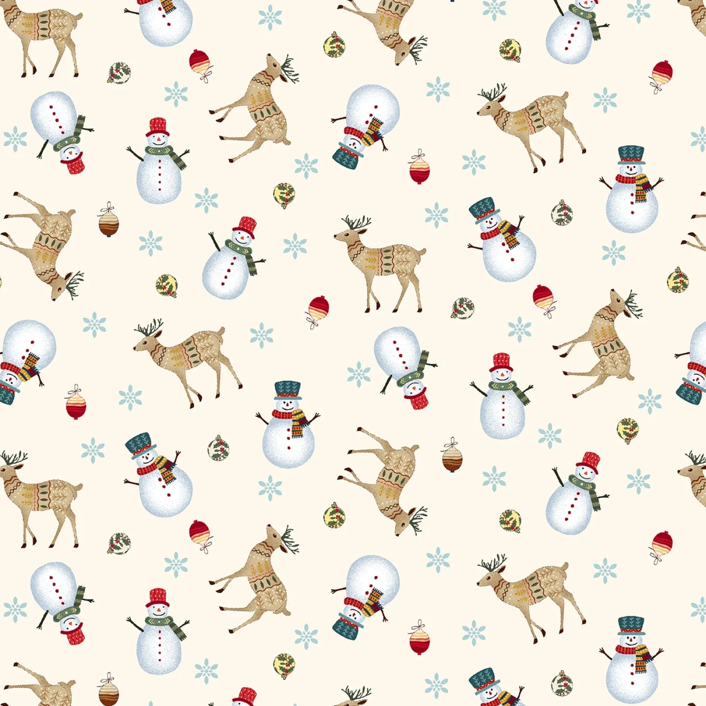 Nordic Holiday Village - Cream Multi Snowmen & Reindeer