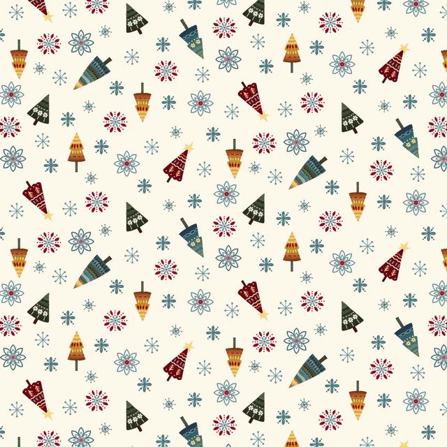 Nordic Holiday Village - Cream Multi Tossed Trees