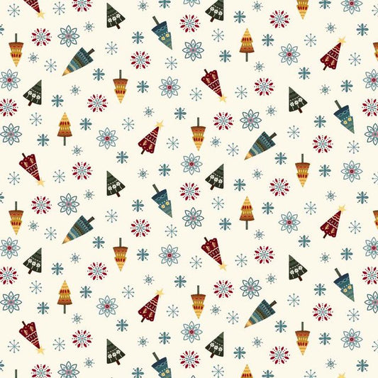 Nordic Holiday Village - Cream Multi Tossed Trees