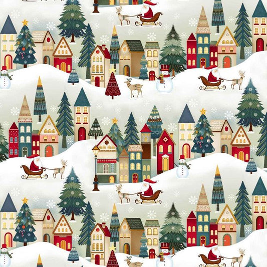 Nordic Holiday Village - Cream Multi Christmas Village ( 12" repeat )
