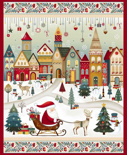 Nordic Holiday Village - Cream Multi 36" Santa Scenic Panel