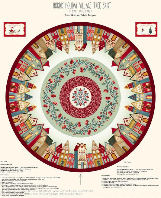 Nordic Holiday Village - Sage Multi 54" Christmas Skirt Panel