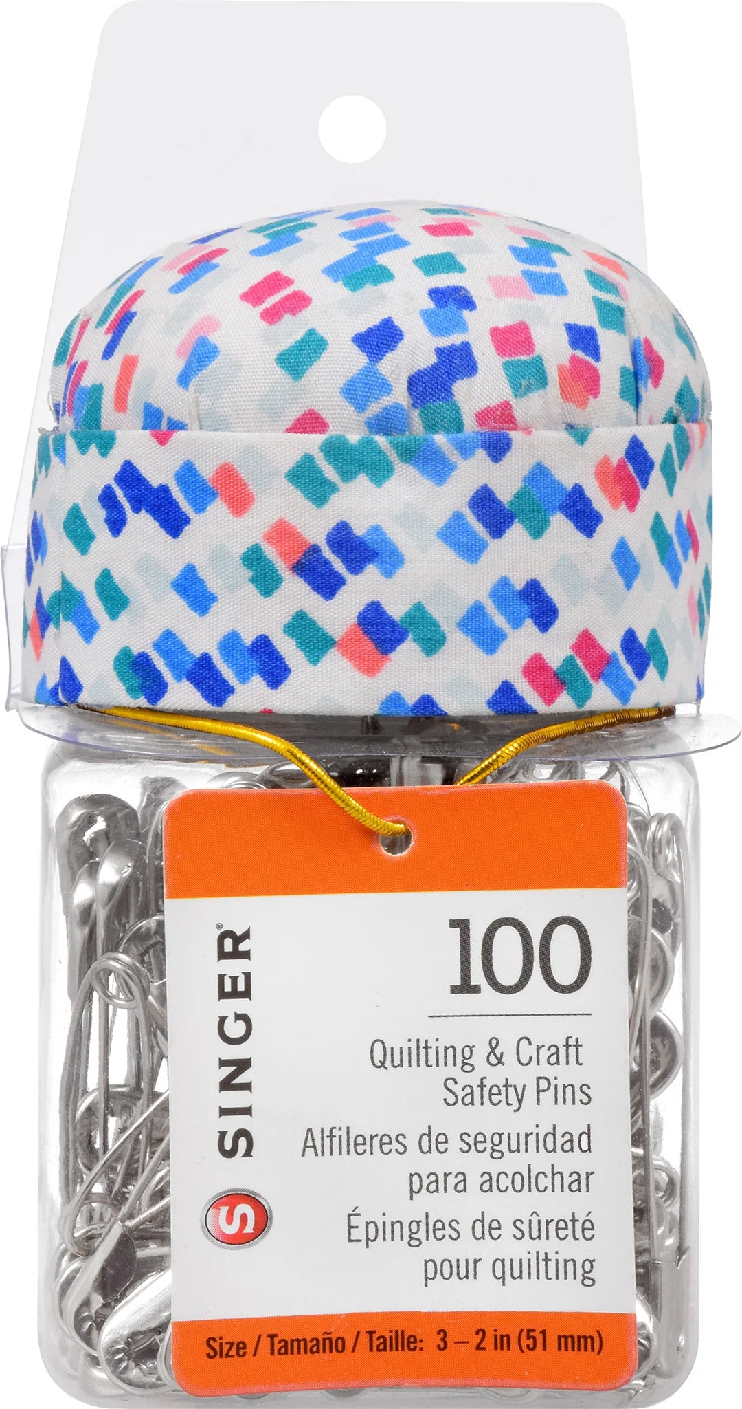 Singer Safety Pins in Jar with Pin Cushion Lid, 100pc