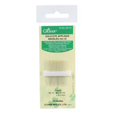 Clover Applique Gold Eye Hand Sewing Needles - 15pcs - sz 10