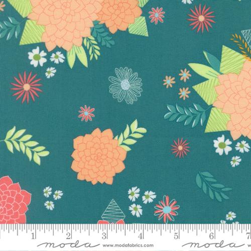Honeyed Horizons - Bursting Blooms Florals - Teal