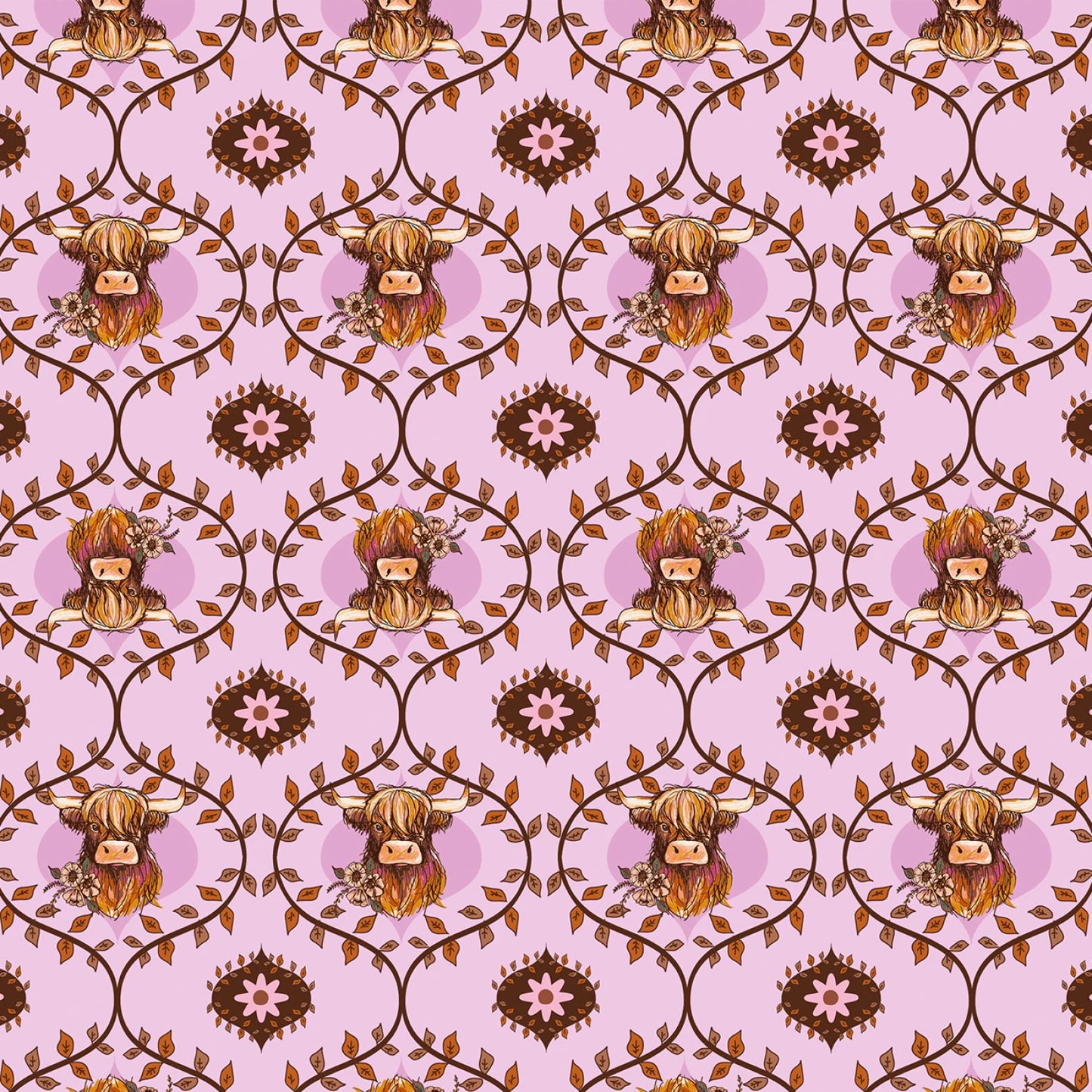 Coneflower Corral - Light Eggplant Digital Highland Cows