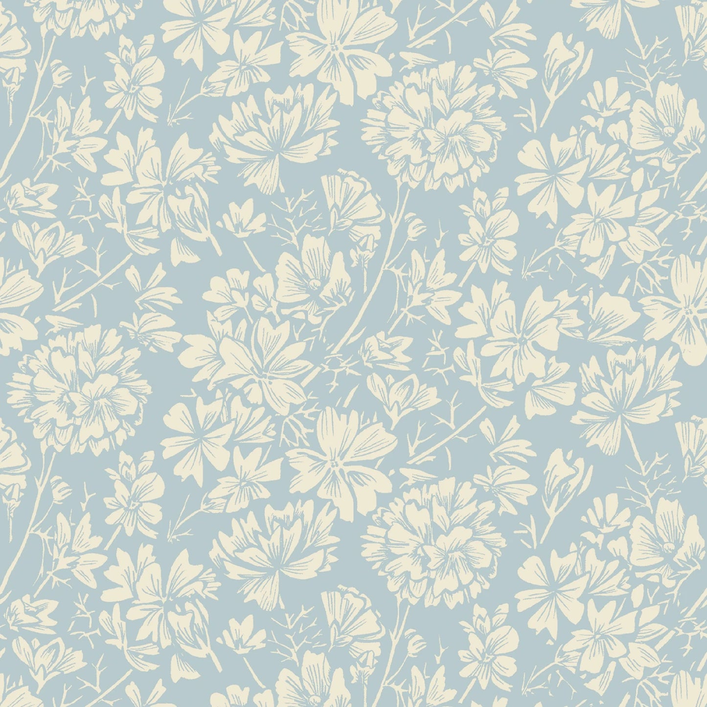 Cottage Flowers - Blue/Cream Mallow