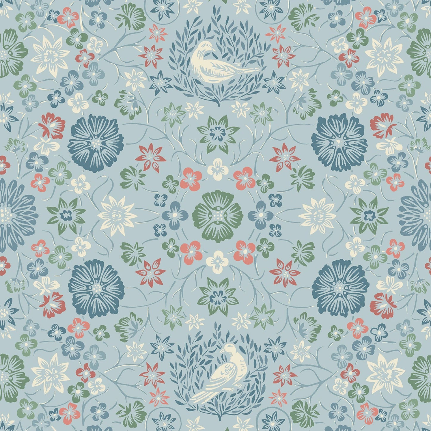 Cottage Flowers - Blue/Multi Cosmos & Clover