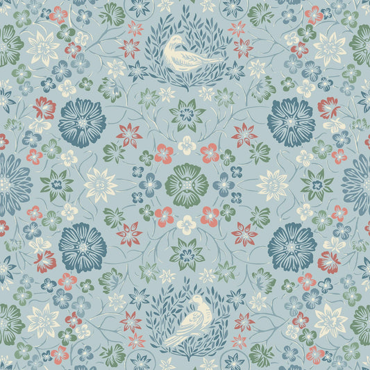 Cottage Flowers - Blue/Multi Cosmos & Clover