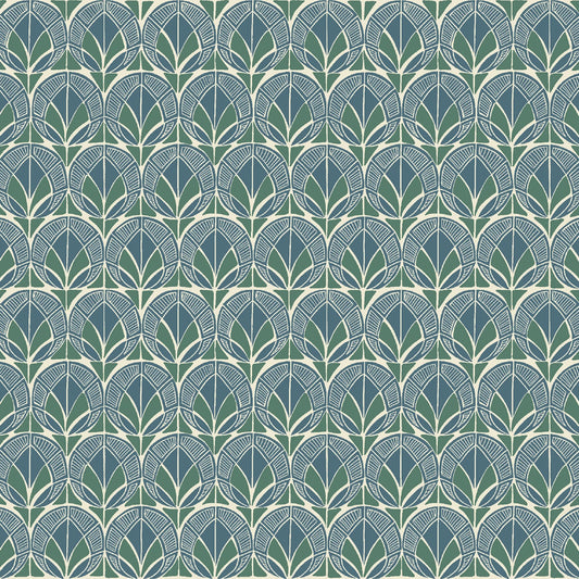 Cottage Flowers - Blue/Green Peacock