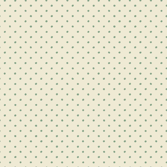 Cottage Flowers - Cream/Green Dot