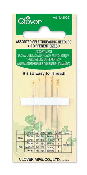 Clover Self Threading Needles - Assorted sizes
