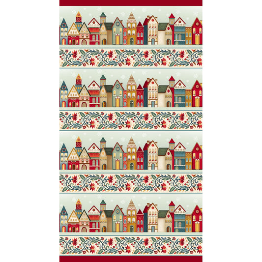 Nordic Holiday Village - Cream Village Border Print