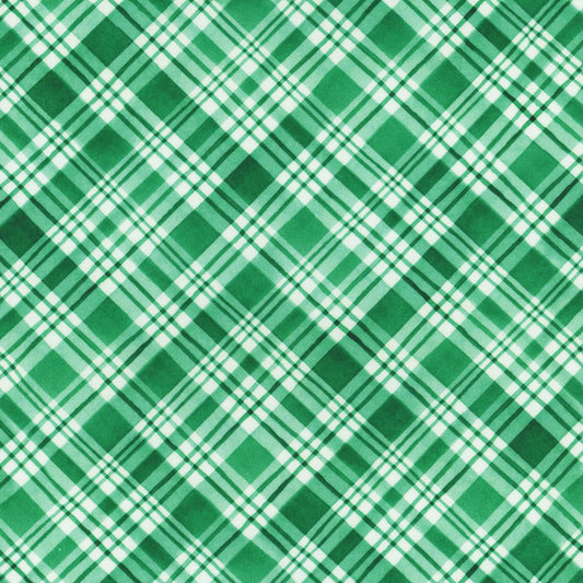 Snowflake Wishes - Diagonal Plaid Green
