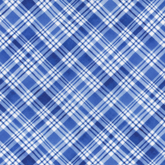 Snowflake Wishes - Diagonal Plaid Blue
